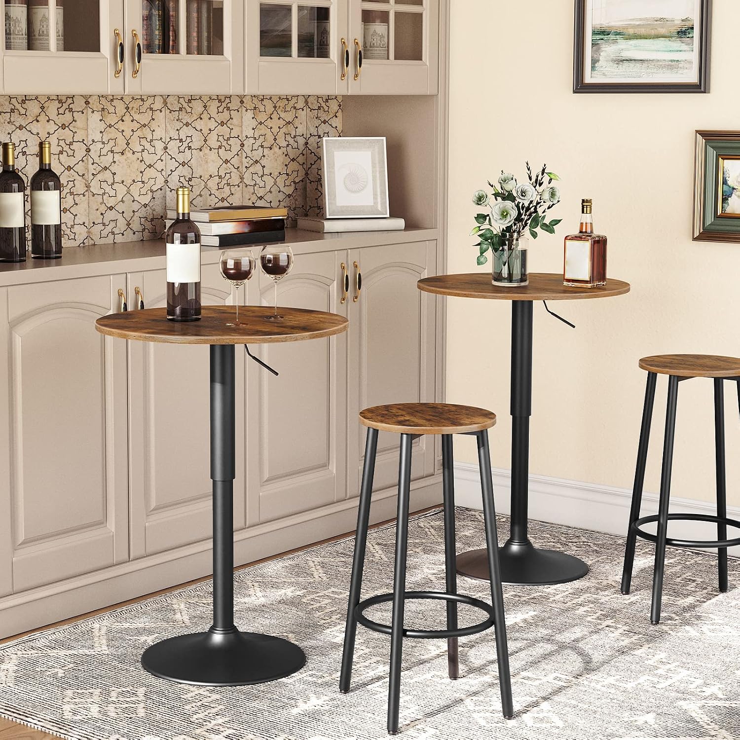 Rustic Round Bar Stools Set