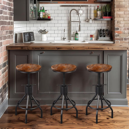Adjustable Swivel Wood Bar Stools Set