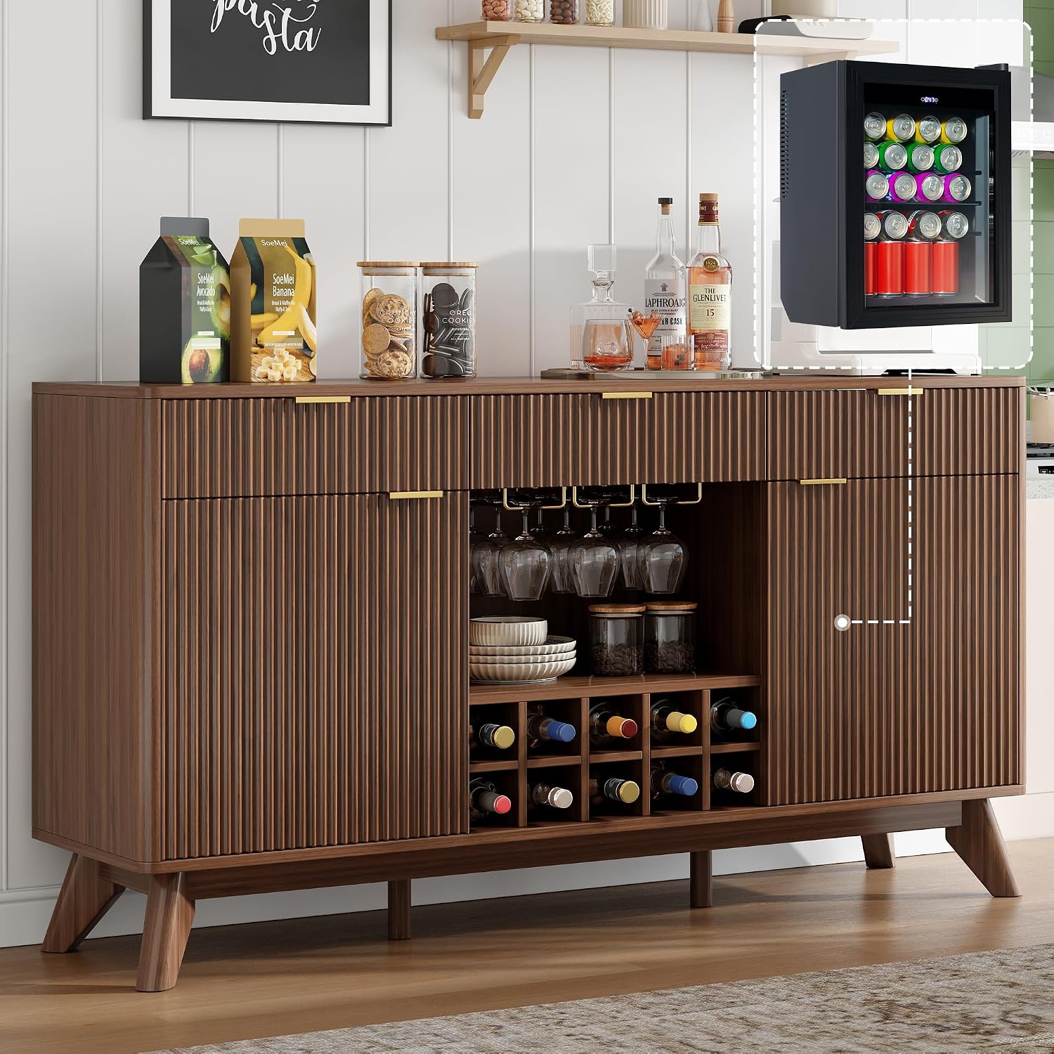 Fluted Wine Bar Cabinet With Storage