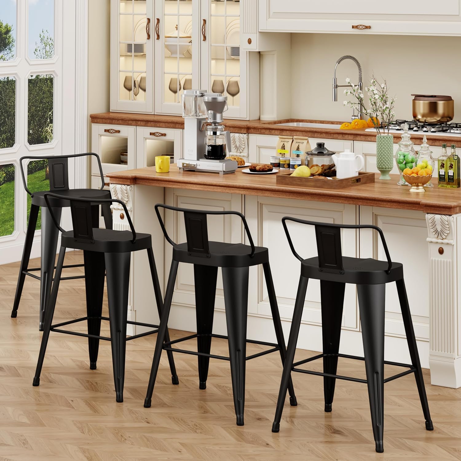 Farmhouse Metal Bar Stools Set