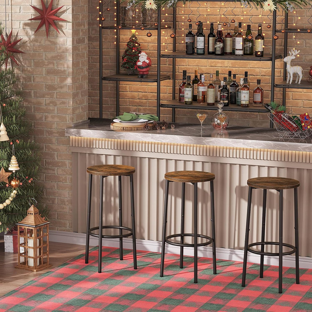 Rustic Round Bar Stools Set