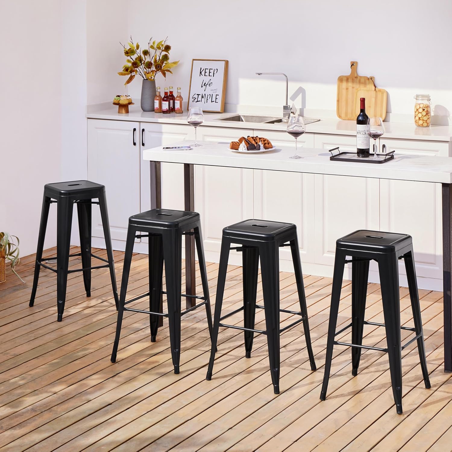 Stackable Black Metal Bar Stools Set