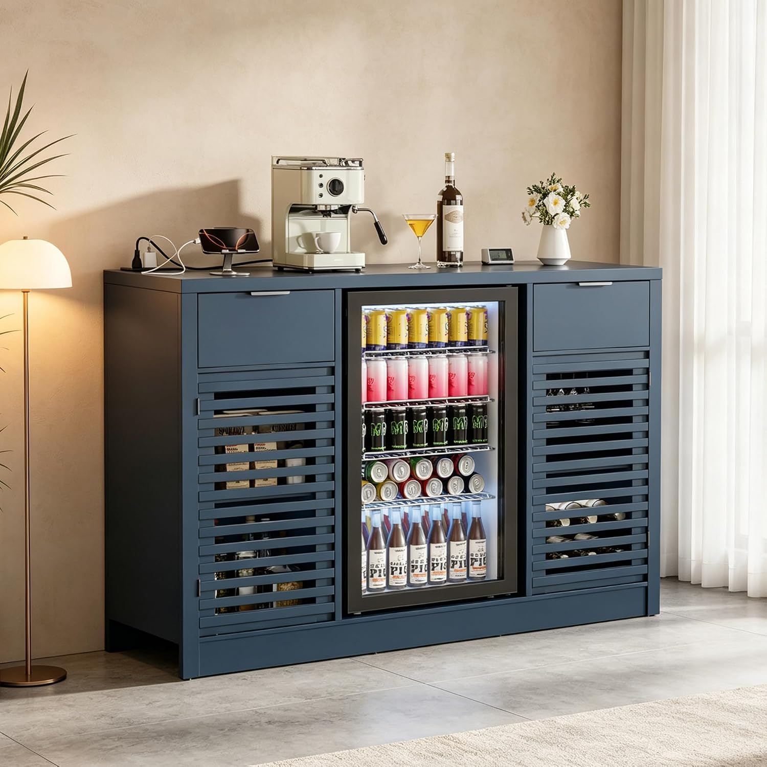 Fluted Wine Bar Cabinet With Charging Station