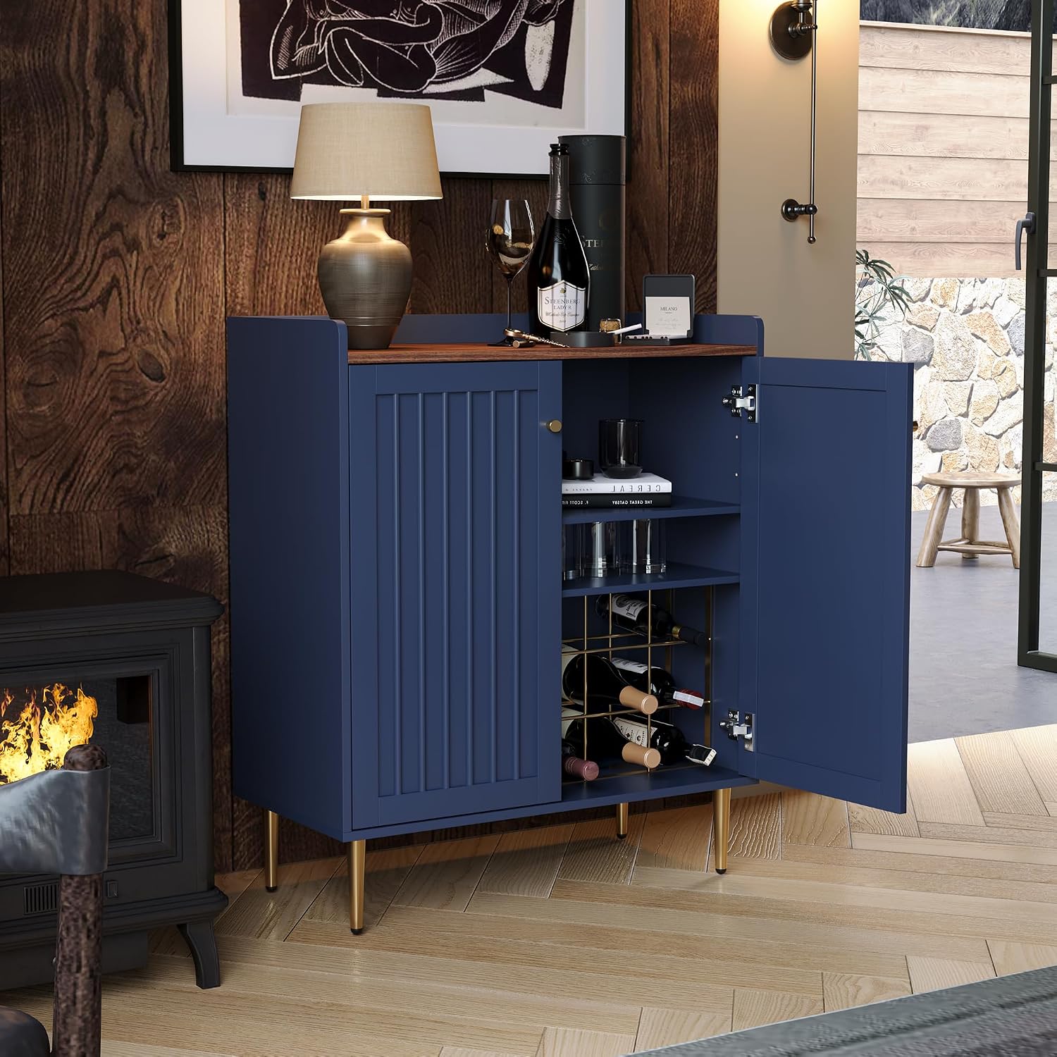 Fluted Wine Bar Sideboard With Storage