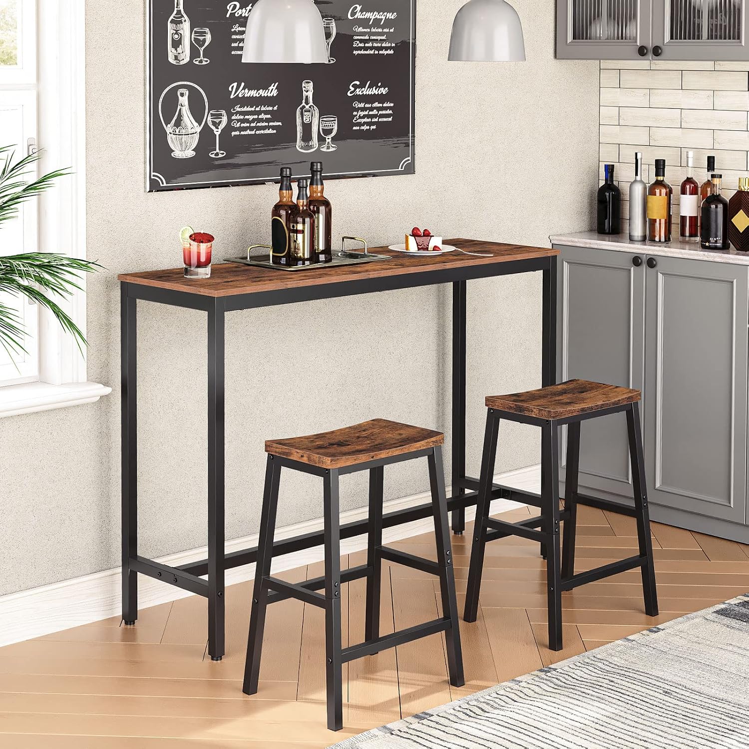 Industrial Saddle Bar Stools Set